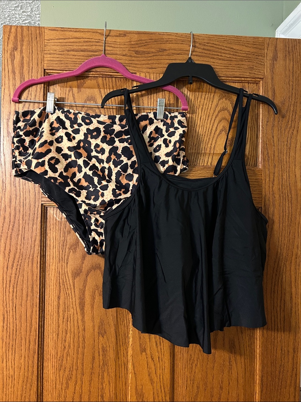 Leopard High-Waist Bikini Bottoms & Black Tankini Top